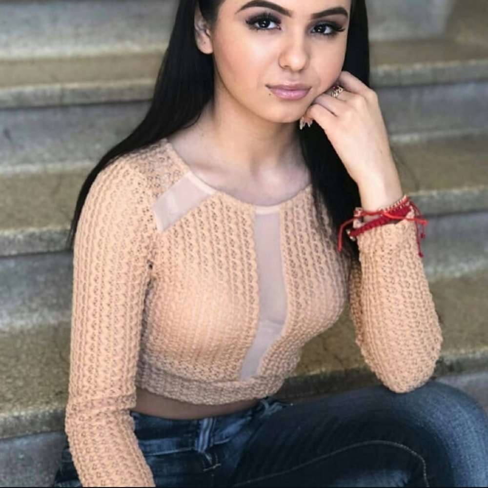 Elegant Tan Crochet Long Sleeve Blouse